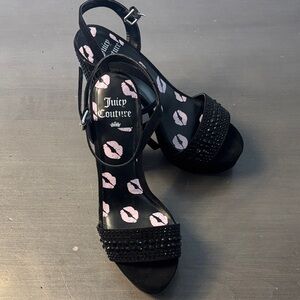 Juicy Couture Black Heels with Pink Lip Print